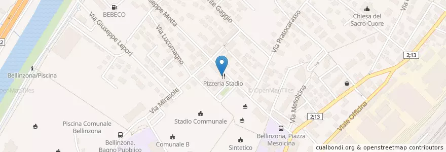 Mapa de ubicacion de Pizzeria Stadio en Schweiz/Suisse/Svizzera/Svizra, Ticino, Distretto Di Bellinzona, Circolo Di Bellinzona, Bellinzona.