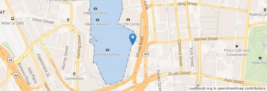 Mapa de ubicacion de Pontoon Bar en Australia, New South Wales, Council Of The City Of Sydney, Sydney.