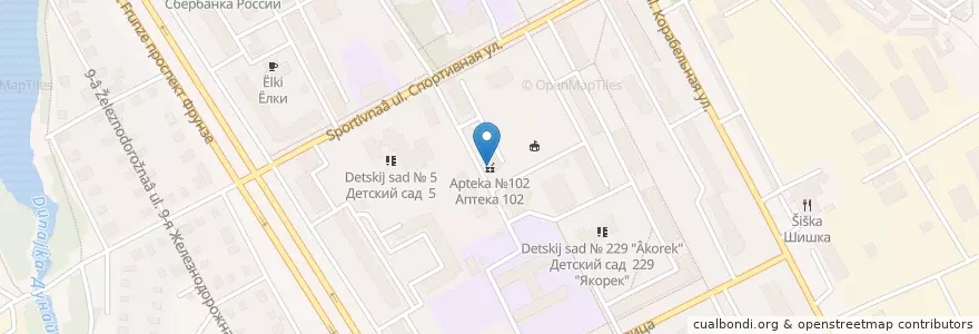 Mapa de ubicacion de Аптека №102 en Rusia, Distrito Federal Central, Óblast De Yaroslavl, Ярославский Район, Городской Округ Ярославль.