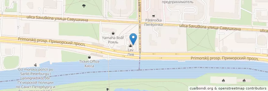 Mapa de ubicacion de Лев en Rusland, Северо-Западный Федеральный Округ, Oblast Leningrad, Sint-Petersburg, Приморский Район, Округ № 65.