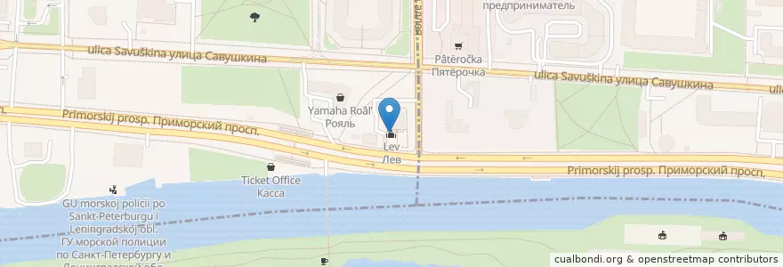 Mapa de ubicacion de Лев en Russia, Northwestern Federal District, Leningrad Oblast, Saint Petersburg, Приморский Район, Округ № 65.