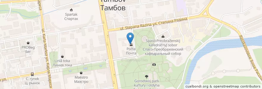 Mapa de ubicacion de Почта en Rusia, Центральный Федеральный Округ, Wilayah Tambov, Тамбовский Район, Городской Округ Тамбов.
