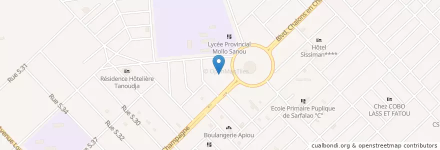 Mapa de ubicacion de Mairie de l'arrondissement 5 en Burkina Faso, Hauts-Bassins, Houet.