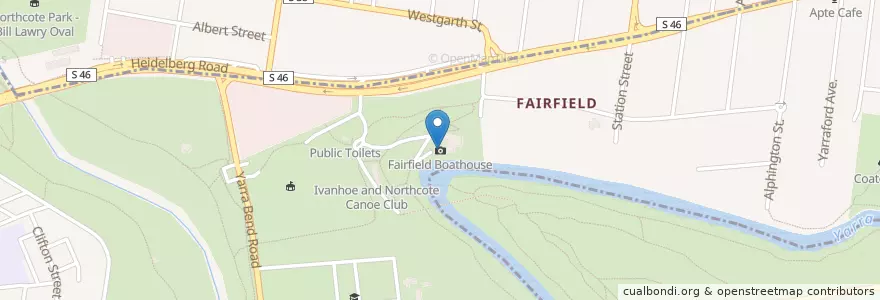 Mapa de ubicacion de Fairfield Boathouse en Australie, Victoria, City Of Yarra.