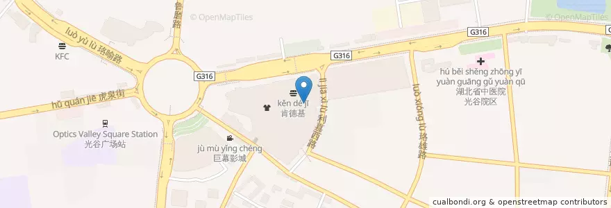 Mapa de ubicacion de 中影天河国际影城 en Cina, Hubei, Wuhan, Distretto Di Hongshan, 东湖新技术开发区（托管）, 关东街道.