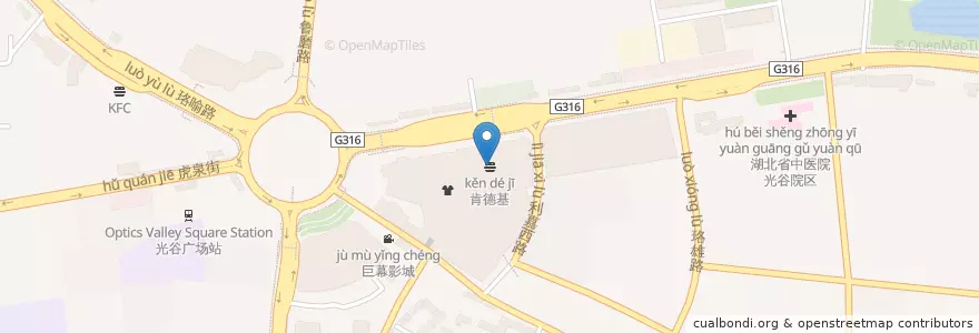 Mapa de ubicacion de 肯德基 en Chine, Hubei, Wuhan, District De Hongshan, 东湖新技术开发区（托管）, 关东街道.