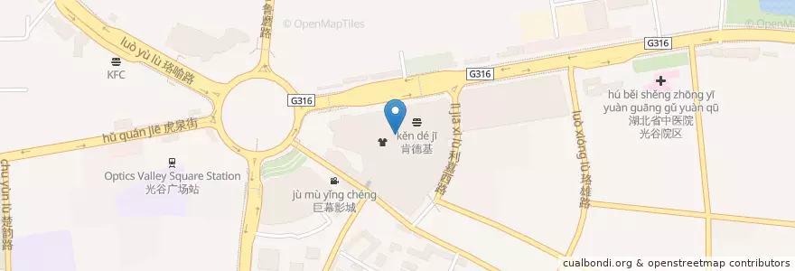 Mapa de ubicacion de 普安药房 en 중국, 후베이성, 우한시, 훙산구, 东湖新技术开发区（托管）, 关东街道.