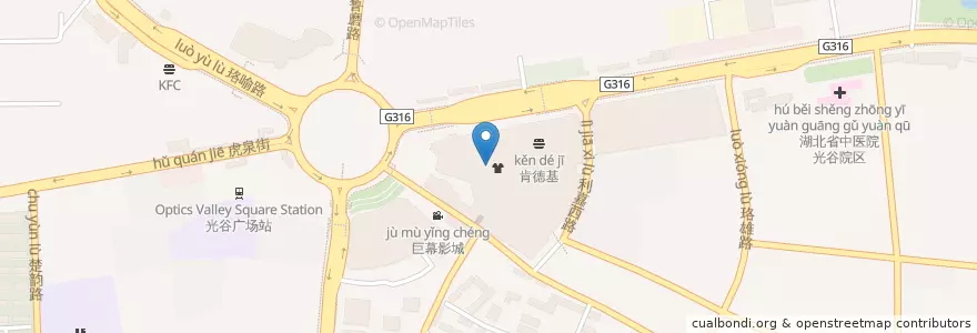 Mapa de ubicacion de 禾绿回旋寿司 en الصين, خوبي, ووهان, 洪山区, 东湖新技术开发区（托管）, 关东街道.