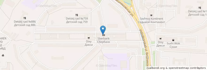 Mapa de ubicacion de Сбербанк en Rusia, Distrito Federal Central, Москва, Восточный Административный Округ, Район Вешняки.