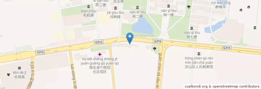 Mapa de ubicacion de 关山街社区卫生服务站 en China, Hubei, Wuhan, Hongshan District, 东湖新技术开发区（托管）, 关东街道.