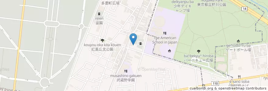 Mapa de ubicacion de 西木山 永福寺 en Japão, Tóquio, 府中市.