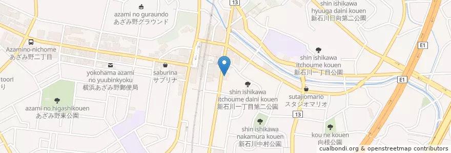 Mapa de ubicacion de 横浜銀行 en 일본, 가나가와현, 요코하마시, 青葉区.