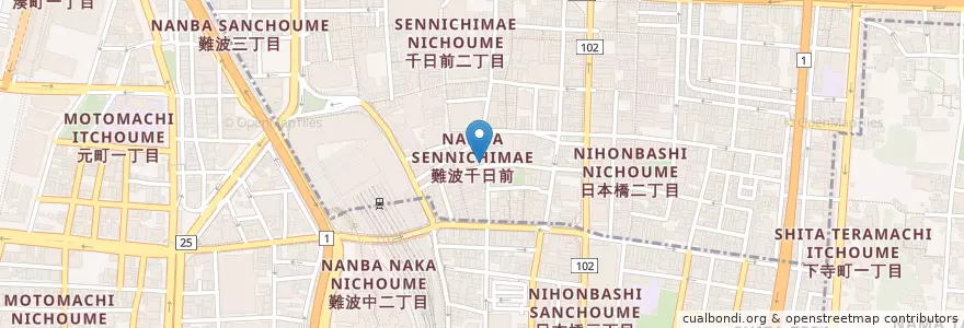 Mapa de ubicacion de 釜たけうどん en 日本, 大阪府, 大阪市.