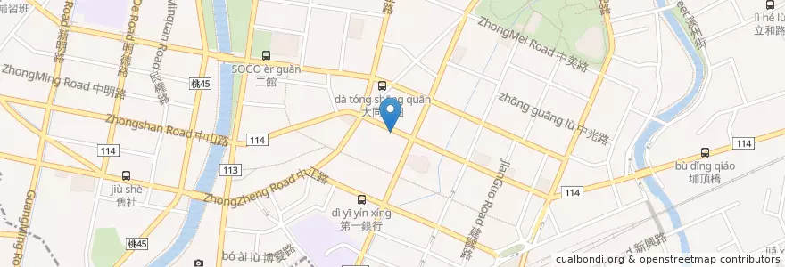 Mapa de ubicacion de 臺灣新光商業銀行 en 臺灣, 桃園市, 中壢區.
