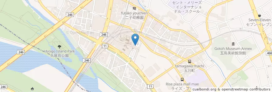Mapa de ubicacion de 二子玉川 (Futakotamagawa) en Japon, Tokyo, 世田谷区.