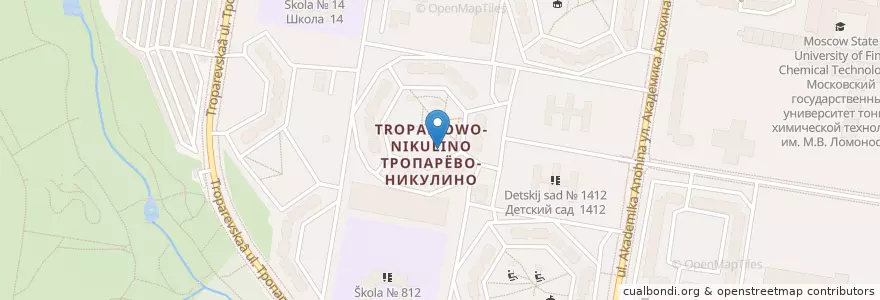 Mapa de ubicacion de район Тропарёво-Никулино en Rusland, Centraal Federaal District, Moskou, Западный Административный Округ, Район Тропарёво-Никулино.