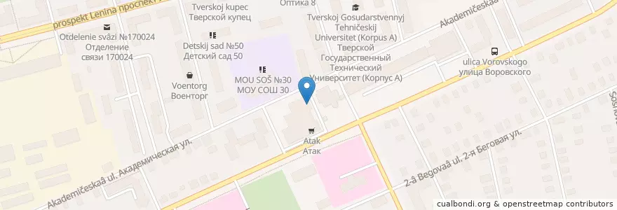 Mapa de ubicacion de Пиццерия "Пицца-Слэк" en Rusia, Distrito Federal Central, Óblast De Tver, Городской Округ Тверь, Калининский Район.