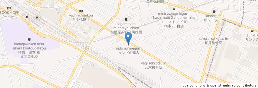 Mapa de ubicacion de インドの恵み en 일본, 가나가와현, 相模原市, 緑区.