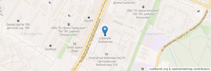 Mapa de ubicacion de Сбербанк en Rusia, Distrito Federal Central, Москва, Юго-Западный Административный Округ, Район Коньково.