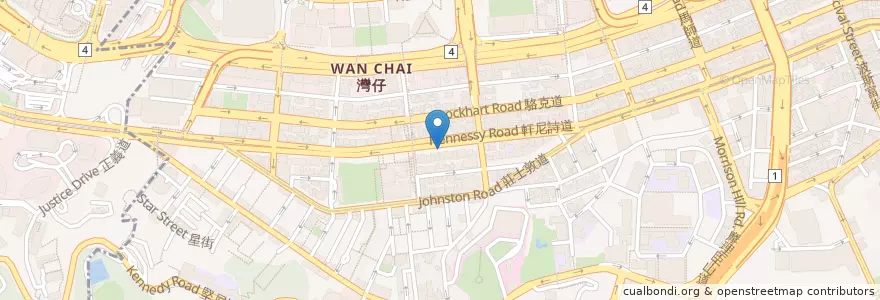 Mapa de ubicacion de 檀島咖啡餅店 en الصين, غوانغدونغ, هونغ كونغ, جزيرة هونغ كونغ, الأقاليم الجديدة, 灣仔區 Wan Chai District.