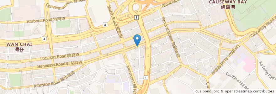 Mapa de ubicacion de 九龍餐室 Restaurant Kowloon en Китай, Гуандун, Гонконг, Гонконг, Новые Территории, 灣仔區 Wan Chai District.