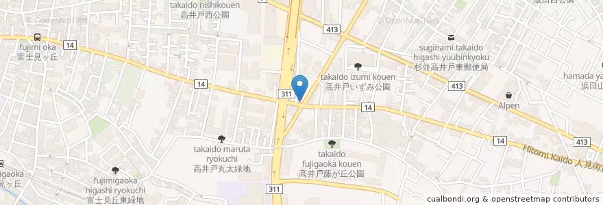 Mapa de ubicacion de 高井戸薬局 en Япония, Токио, Сугинами.