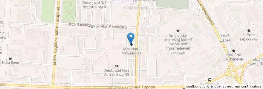 Mapa de ubicacion de Медицина+ en Rusland, Centraal Federaal District, Oblast Smolensk, Смоленский Район, Городской Округ Смоленск.