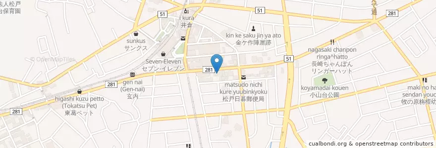 Mapa de ubicacion de まきば薬局 en Jepun, 千葉県, 松戸市.