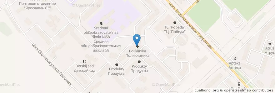 Mapa de ubicacion de Поликлиника en Rusland, Centraal Federaal District, Oblast Jaroslavl, Ярославский Район, Городской Округ Ярославль.