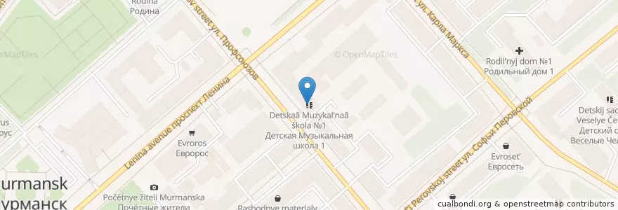 Mapa de ubicacion de Детская Музыкальная школа №1 en Rusia, Северо-Западный Федеральный Округ, Óblast De Múrmansk, Городской Округ Мурманск.