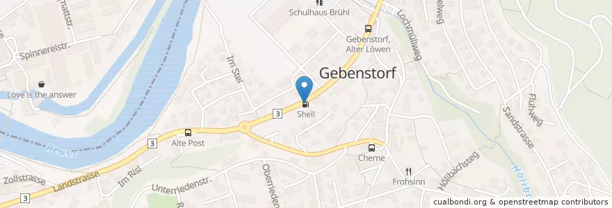 Mapa de ubicacion de Shell en Schweiz, Aargau, Bezirk Baden, Gebenstorf.