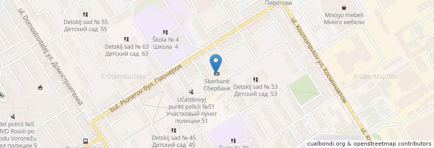 Mapa de ubicacion de Сбербанк en Rússia, Distrito Federal Central, Oblast De Voronej, Городской Округ Воронеж.