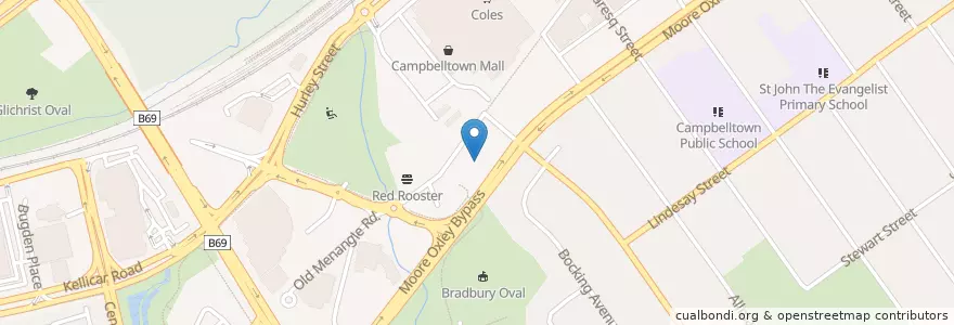 Mapa de ubicacion de KFC en Australia, Nuovo Galles Del Sud, Campbelltown City Council, Sydney.