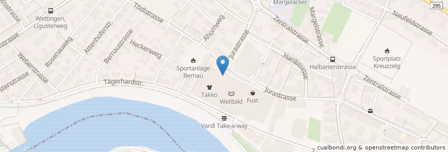 Mapa de ubicacion de Coop Restaurant en Suisse, Argovie, Bezirk Baden, Wettingen.