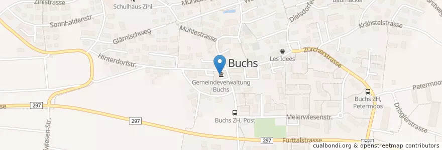 Mapa de ubicacion de Gemeindeverwaltung Buchs en Switzerland, Zurich, Bezirk Dielsdorf, Buchs (Zh).