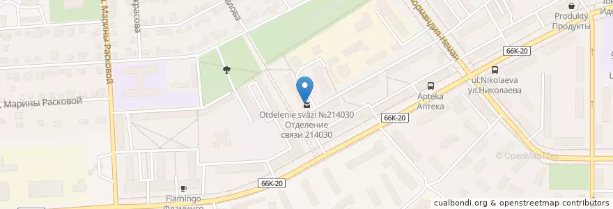 Mapa de ubicacion de Отделение связи №214030 en Rusland, Centraal Federaal District, Oblast Smolensk, Смоленский Район, Городской Округ Смоленск.
