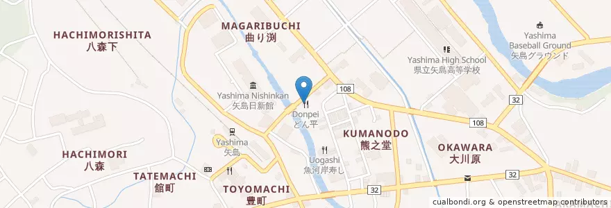 Mapa de ubicacion de どん平 en 日本, 秋田県, 由利本荘市.