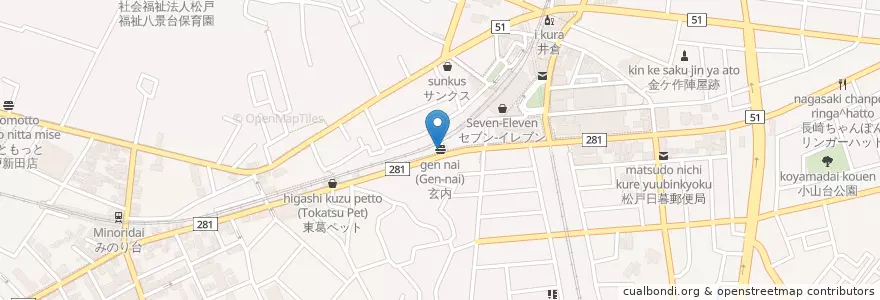 Mapa de ubicacion de 九州らあめん どん きさろく en Japonya, 千葉県, 松戸市.