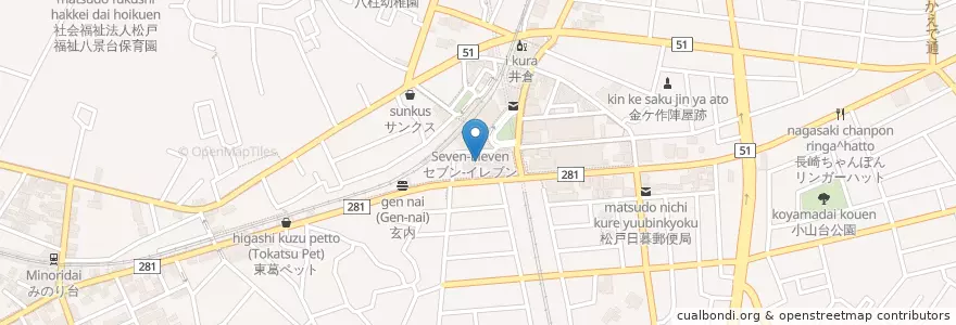 Mapa de ubicacion de 有賀藤 en 일본, 지바현, 松戸市.