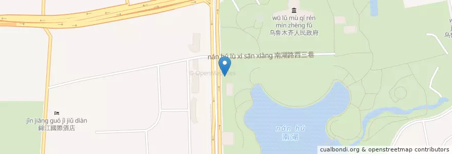 Mapa de ubicacion de 兴业银行 en China, Sinkiang, 乌鲁木齐市 / Ürümqi / ئۈرۈمچى, 水磨沟区 بۇلاقتاغ رايونى, 南湖南路街道.