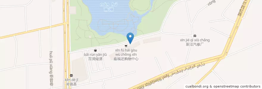 Mapa de ubicacion de 味道江湖火锅 en China, Sinkiang, 乌鲁木齐市 / Ürümqi / ئۈرۈمچى, 水磨沟区 بۇلاقتاغ رايونى, 南湖南路街道.