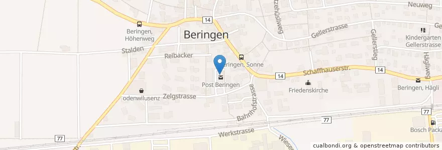 Mapa de ubicacion de Gemeindeverwaltung Beringen en Schweiz/Suisse/Svizzera/Svizra, Schaffhausen, Beringen.