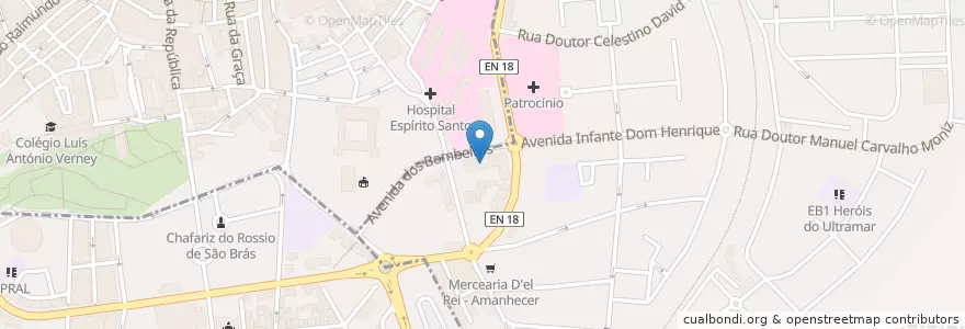 Mapa de ubicacion de Bombeiros Voluntários de Évora en 葡萄牙, Alentejo, Alentejo Central, Évora, Évora, Bacelo E Senhora Da Saúde.