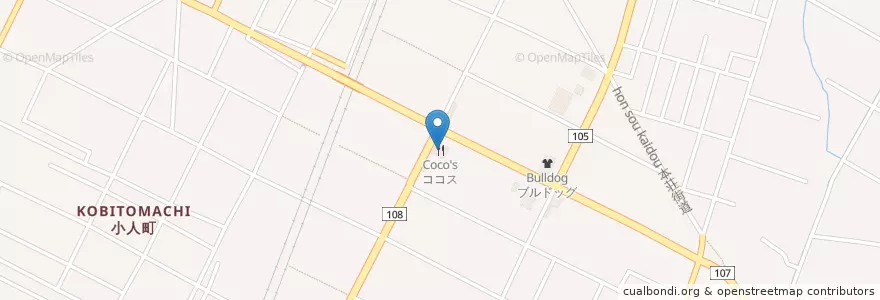 Mapa de ubicacion de ココス en Japon, Préfecture D'Akita, 由利本荘市.