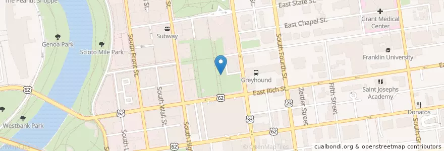 Mapa de ubicacion de Columbus Commons Underground Parking en 미국, 오하이오 주, Franklin County, Columbus.