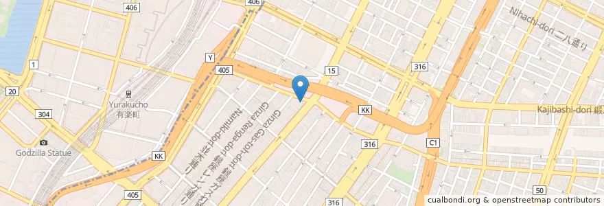 Mapa de ubicacion de 三菱東京UFJ銀行京橋支店、京橋中央支店 en 日本, 东京都/東京都, 中央区.