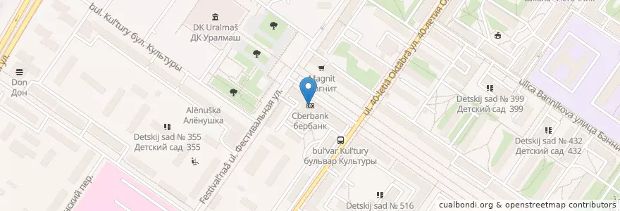 Mapa de ubicacion de Cбербанк en Russie, District Fédéral De L'Oural, Oblast De Sverdlovsk, Городской Округ Екатеринбург.