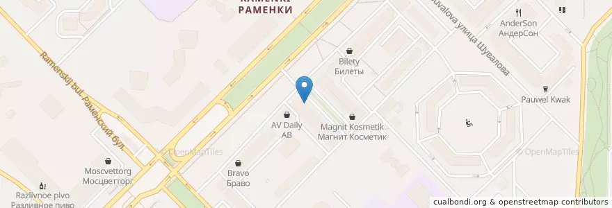 Mapa de ubicacion de Пряник en Russie, District Fédéral Central, Moscou, Западный Административный Округ, Район Раменки.
