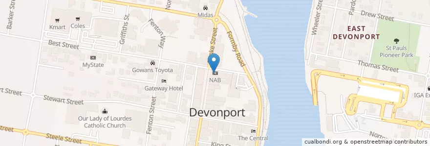 Mapa de ubicacion de NAB en Australie, Tasmanie, City Of Devonport, Devonport.
