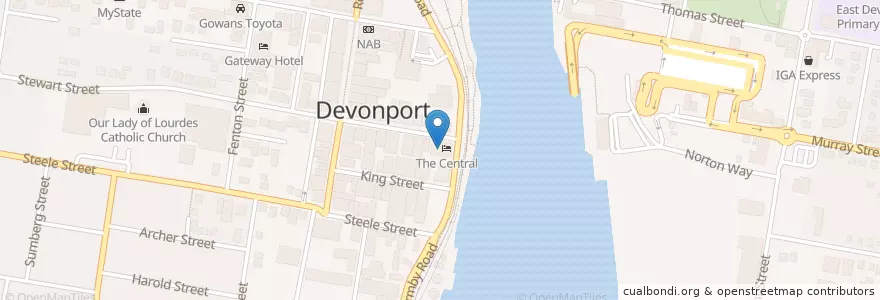 Mapa de ubicacion de The Central en Austrália, Tasmânia, City Of Devonport, Devonport.
